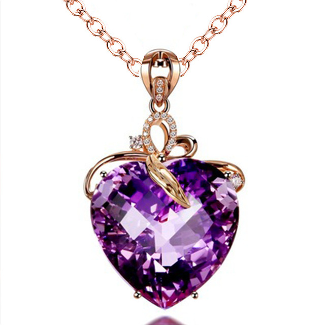 XC12474时尚女式心形紫水晶宝石吊坠项链桃心紫晶项链