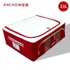 XC28597ANCHOW安巢 视窗型百纳箱 衣物收纳箱玩具收纳盒布艺家用可折叠棉被整理箱 AJ233红色33L